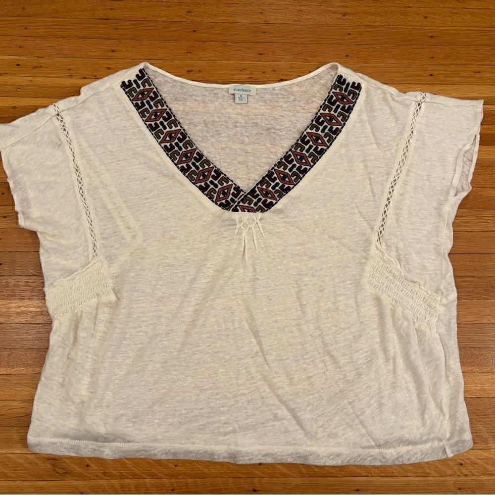 Sundance Grenada white oversized short sleeve top